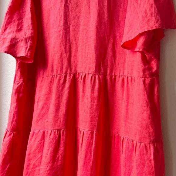 Forever New Serena Curve Linen Flutter-Sleeve Mini Dress cocktail Cherry Red 18 - Picture 10 of 16